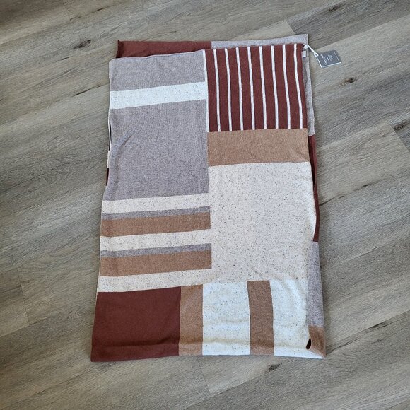 Garnet Hill Cashmere Wrap Scarf Rust Patchwork One Size - Picture 7 of 13